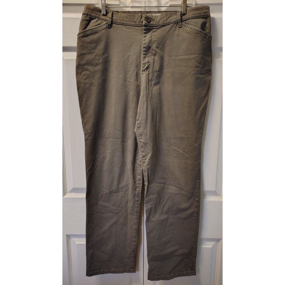 Lee All Day Pants Womens 16 Long Olive Green Relaxed Straight Leg Twill Chino